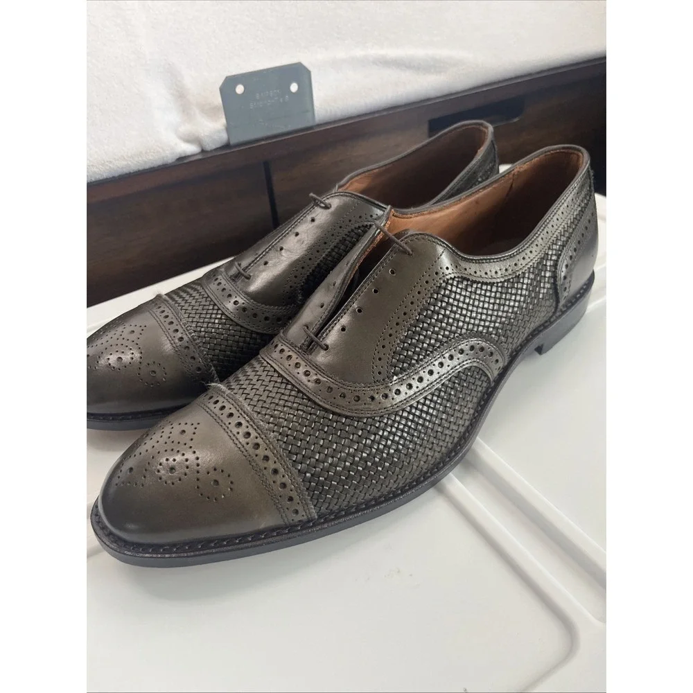 Allen Edmonds Strand Mens 16 D Brown Woven Leather Brogue Oxford Shoes 3393